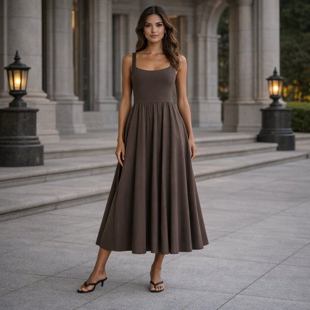 NEW Melloday Fit & Flare Midi Dress Chocolate Brown Nordstrom Size S-FLAW